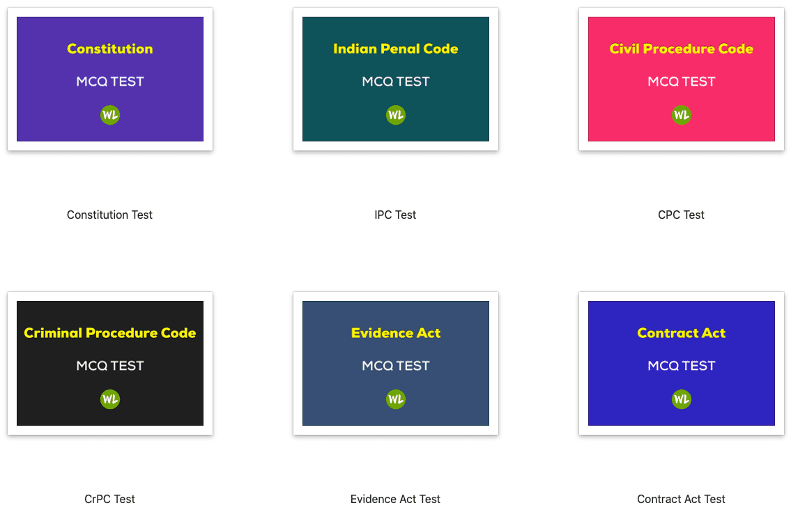 Subject Wise Law MCQ Tests Constitution, IPC, CrPC, CPC, Evidence, Contract Act